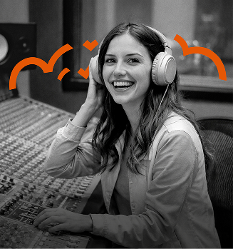 Chica con auriculares en estudio de grabación